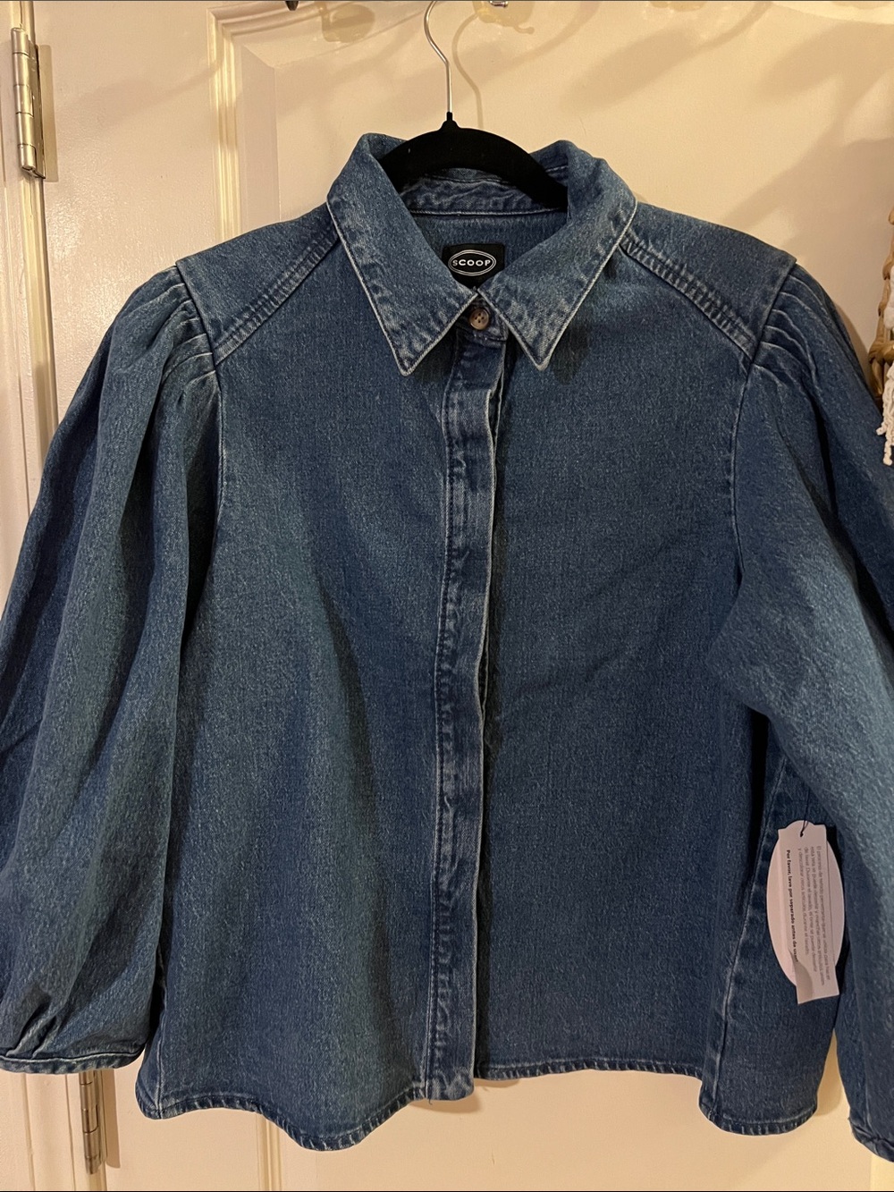 Trending
Scoop Women’s Denim Shirt with 3/4 Length Puff Sleeves, Large - Picture 8 of 11